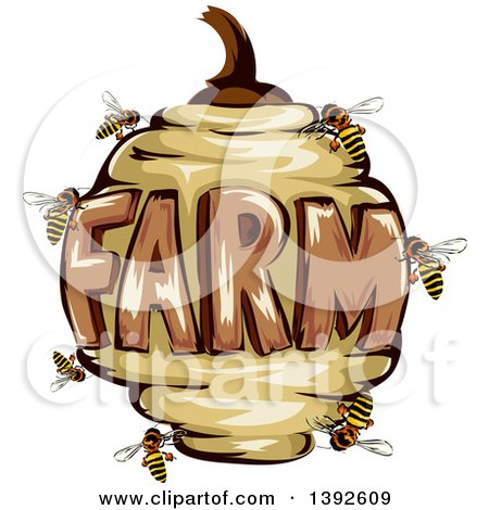 Clipart of a Bee Hive with the Word Farm - Royalty Free Vector Illustration by BNP Design Studio