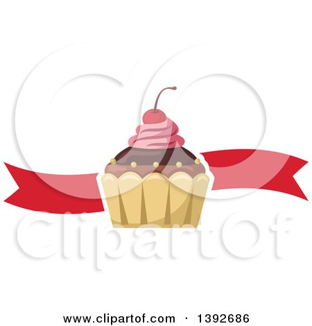 Clipart of a Cupcake with a Red Ribbon - Royalty Free Vector Illustration by Vector Tradition SM