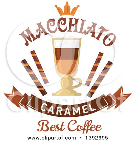 Clipart of a Caramel Macchiato Coffee with Wafers and Text - Royalty Free Vector Illustration by Vector Tradition SM