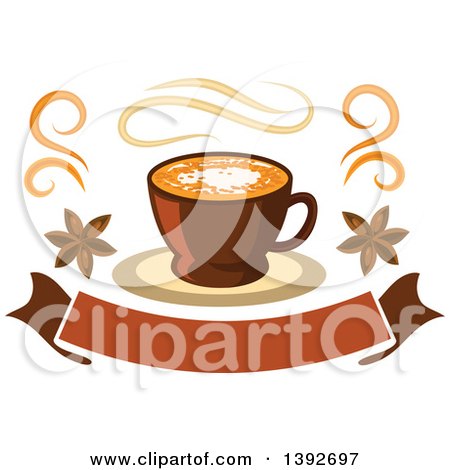 Clipart of a Coffee Latte over a Banner - Royalty Free Vector Illustration by Vector Tradition SM