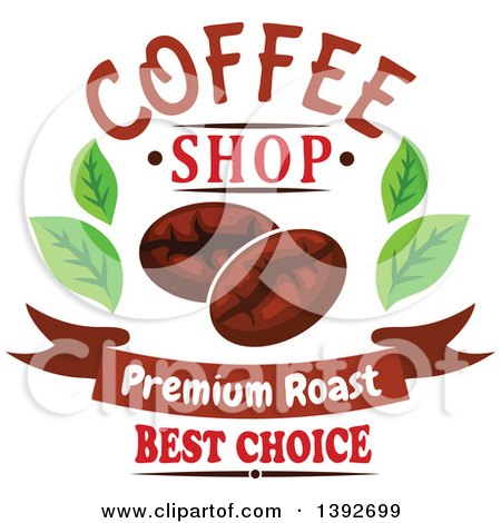 Clipart of Coffee Beans and Leaves with Text - Royalty Free Vector Illustration by Vector Tradition SM
