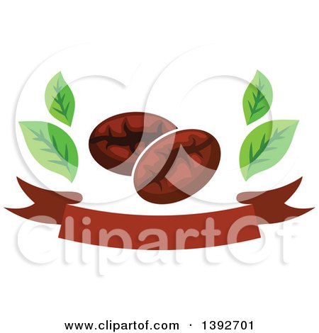 Clipart of Coffee Beans and Leaves over a Banner - Royalty Free Vector Illustration by Vector Tradition SM