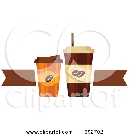 Clipart of Take Away Coffee Cups with a Brown Ribbon - Royalty Free Vector Illustration by Vector Tradition SM