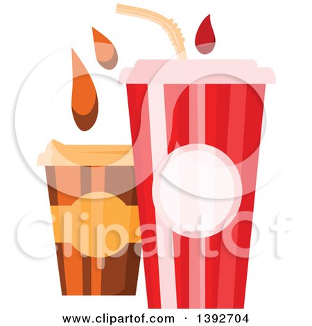Clipart of a Fountain Soda and to Go Coffee with Droplets - Royalty Free Vector Illustration by Vector Tradition SM