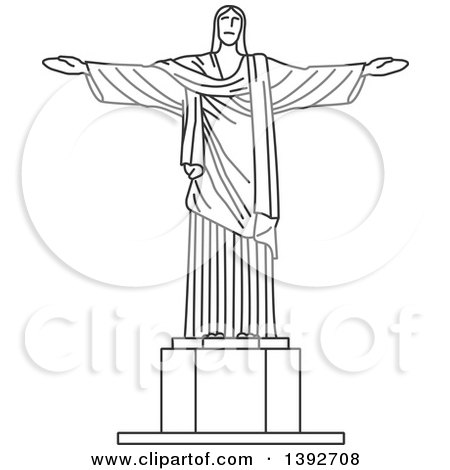 Clipart of a Gray Sketched Travel Landmark of Christ the Redeemer - Royalty Free Vector Illustration by Vector Tradition SM