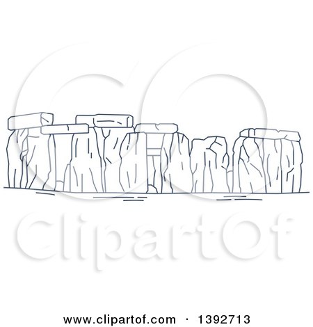 Clipart of a Navy Blue Line Drawing of a Travel Landmark, Stonehenge - Royalty Free Vector Illustration by Vector Tradition SM