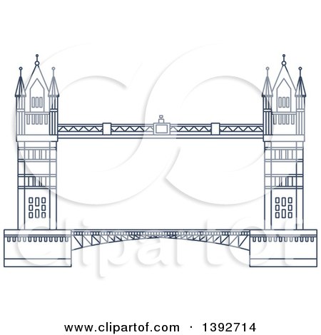 Clipart of a Navy Blue Line Drawing of a Travel Landmark, Tower Bridge - Royalty Free Vector Illustration by Vector Tradition SM