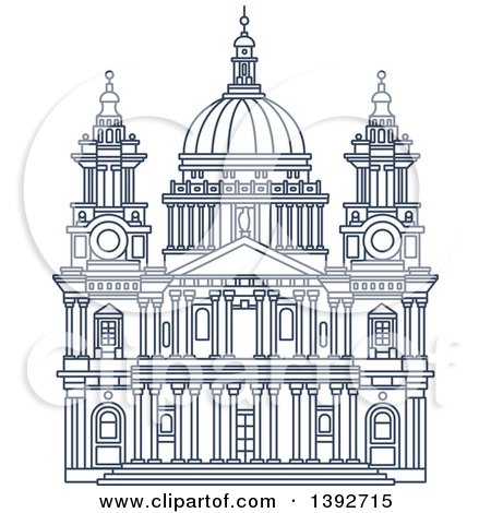 Clipart of a Navy Blue Line Drawing of a Travel Landmark, St Paul Cathedral - Royalty Free Vector Illustration by Vector Tradition SM