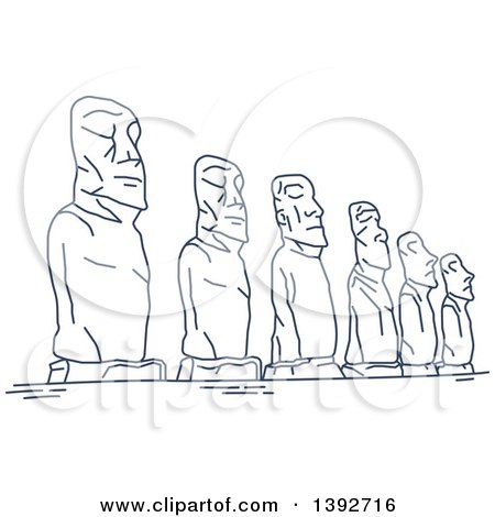 Clipart of a Navy Blue Line Drawing of a Travel Landmark, Moai - Royalty Free Vector Illustration by Vector Tradition SM