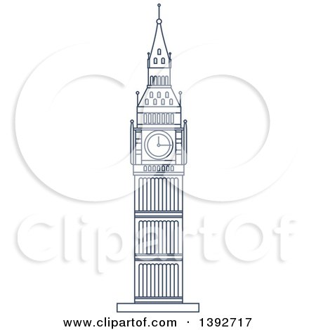 Clipart of a Navy Blue Line Drawing of a Travel Landmark, - Royalty Free Vector Illustration by Vector Tradition SM