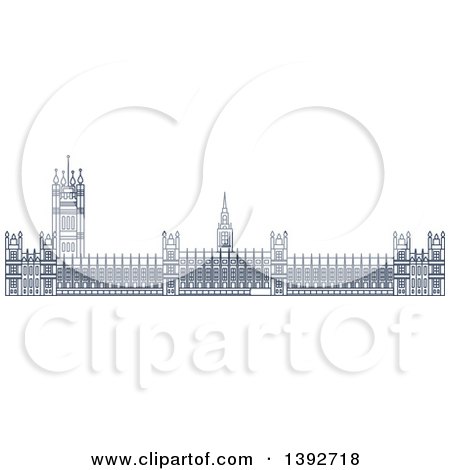 Clipart of a Navy Blue Line Drawing of a Travel Landmark, Palace of Westminster - Royalty Free Vector Illustration by Vector Tradition SM
