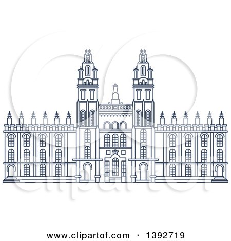 Clipart of a Navy Blue Line Drawing of a Travel Landmark, Windsor Castle - Royalty Free Vector Illustration by Vector Tradition SM