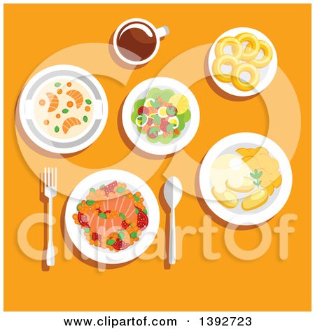 Clipart of a Table Set with Norwegian Food on Orange - Royalty Free Vector Illustration by Vector Tradition SM