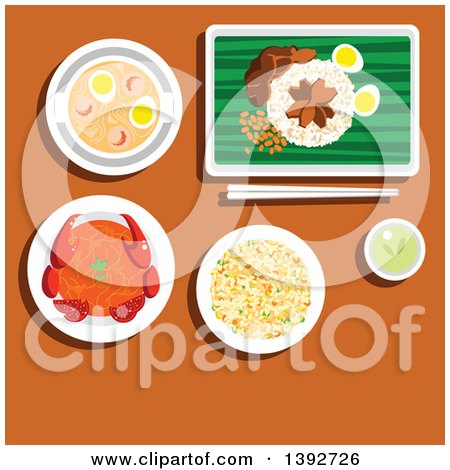 Clipart of a Table Set with Singaporean Food on Brown - Royalty Free Vector Illustration by Vector Tradition SM