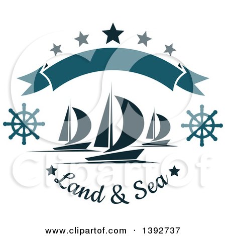 Clipart of Sailboats with Helms Under a Banner and Stars, with Text - Royalty Free Vector Illustration by Vector Tradition SM