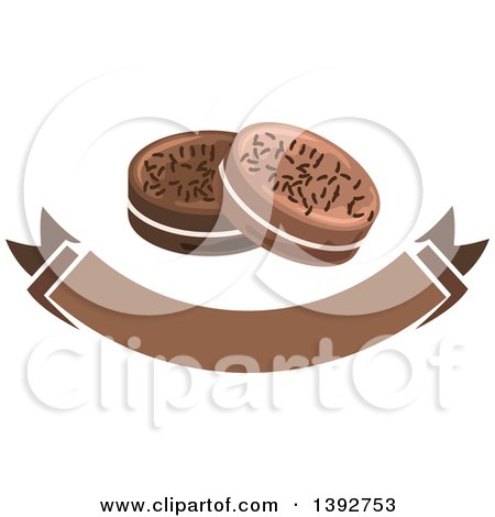 Clipart of Chocolate Cookies over a Banner - Royalty Free Vector Illustration by Vector Tradition SM