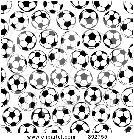 Clipart of a Seamless Pattern Background of Black and White Soccer Balls - Royalty Free Vector Illustration by Vector Tradition SM