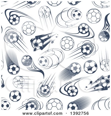 Clipart of a Seamless Background Pattern of Blue Flying Soccer Balls - Royalty Free Vector Illustration by Vector Tradition SM