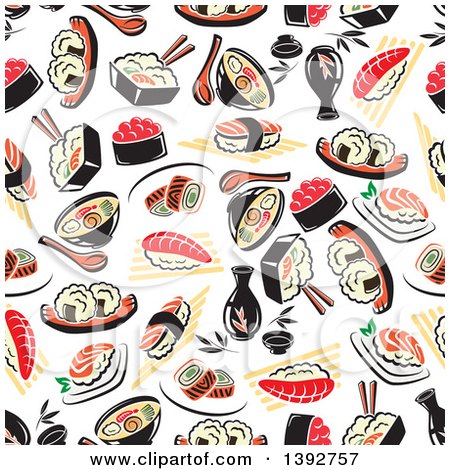 Clipart of a Seamless Background Pattern of Sushi - Royalty Free Vector Illustration by Vector Tradition SM