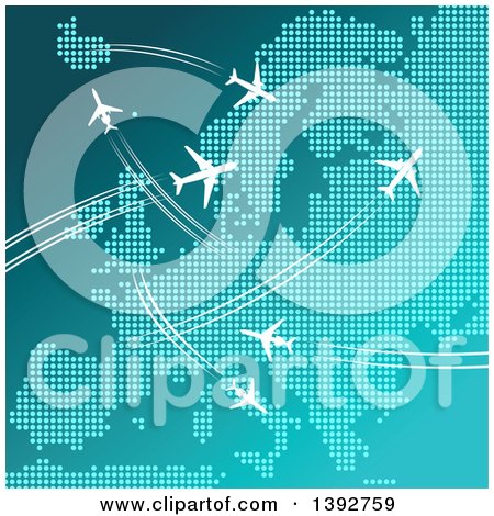Clipart of a Dot Map with White Airplanes and Paths - Royalty Free Vector Illustration by Vector Tradition SM