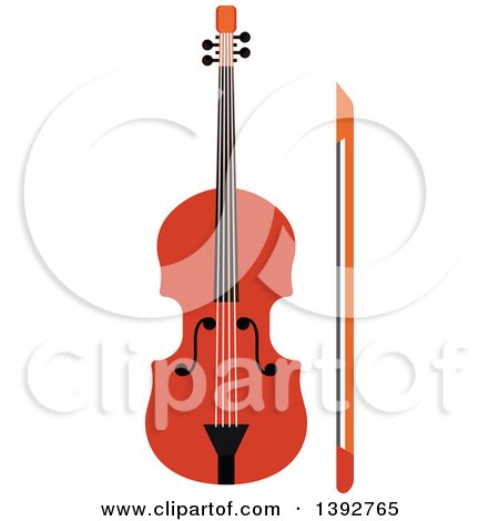 Clipart of a Flat Design Violin or Viola and Bow - Royalty Free Vector Illustration by Vector Tradition SM