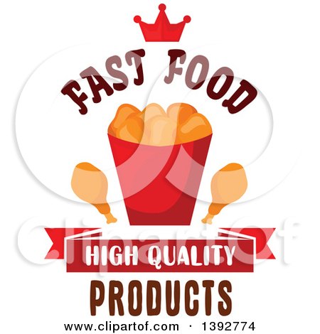 Clipart of a Chicken Nuggets and Drumstick Bucket, a Crown and Text - Royalty Free Vector Illustration by Vector Tradition SM
