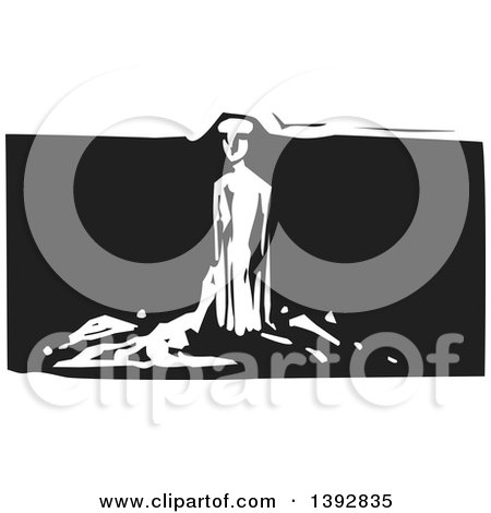 Clipart of a Black and White Woodcut Clay Sculpture - Royalty Free Vector Illustration by xunantunich