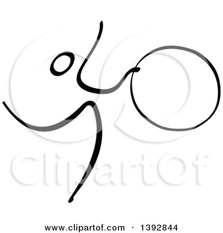 Clipart of a Black and White Olympic Gymnast Stick Athlete Dancing with a Hoop - Royalty Free Vector Illustration by Zooco
