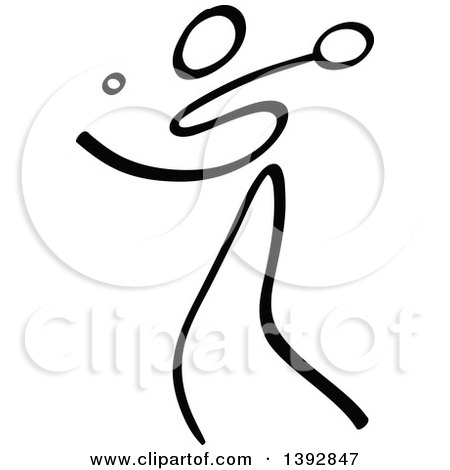 Clipart of a Black and White Olympic Table Tennis Stick Man - Royalty Free Vector Illustration by Zooco
