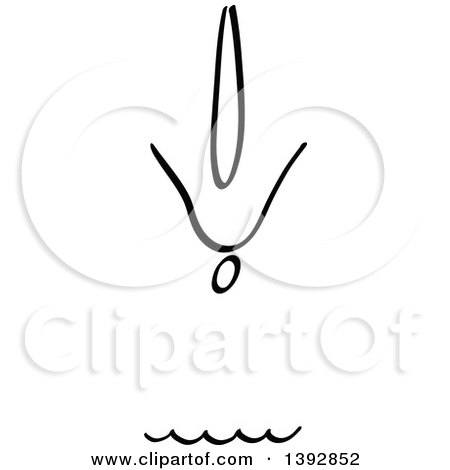 Clipart of a Black and White Olympic Stick Man Athlete Diving - Royalty Free Vector Illustration by Zooco