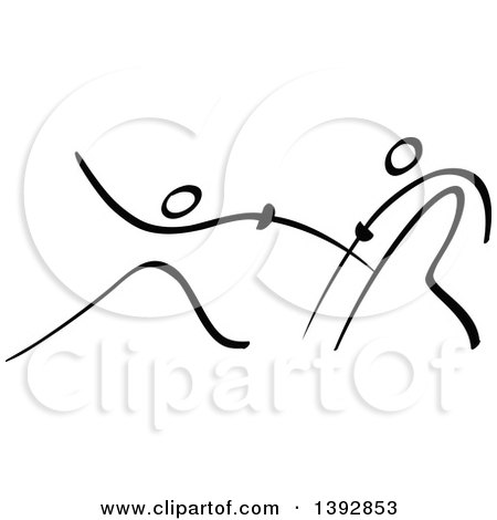 Clipart of Black and White Olympic Stick Men Fencing - Royalty Free Vector Illustration by Zooco