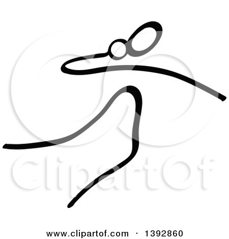 Clipart of a Black and White Olympic Track and Field Stick Man Shot Put Athlete - Royalty Free Vector Illustration by Zooco