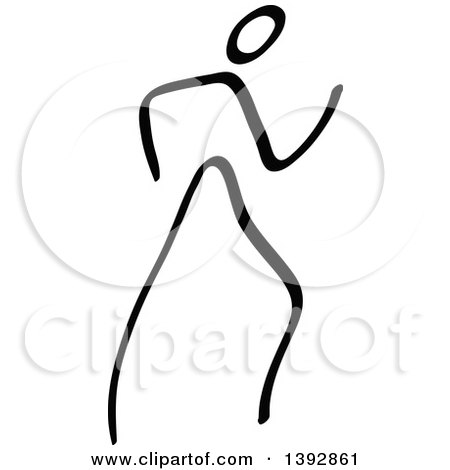 Clipart of a Black and White Stick Man Athlete Walking - Royalty Free Vector Illustration by Zooco