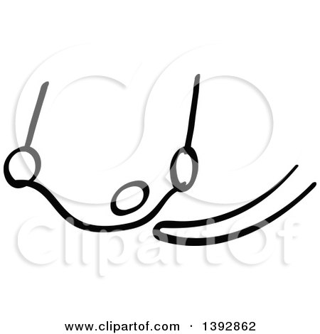 Clipart of a Black and White Olympic Gymnast Stick Man Athlete on Rings - Royalty Free Vector Illustration by Zooco