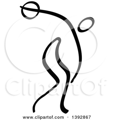Clipart of a Black and White Track and Field Stick Man Athlete Discus Thrower - Royalty Free Vector Illustration by Zooco