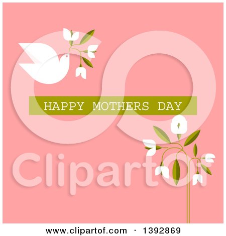 Clipart of a Dove Flying with Flowers and Happy Mothers Day Text on Pink - Royalty Free Vector Illustration by elena
