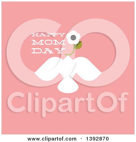 Clipart of a Dove Flying with a Flower and Happy Mom Day Text on Pink - Royalty Free Vector Illustration by elena