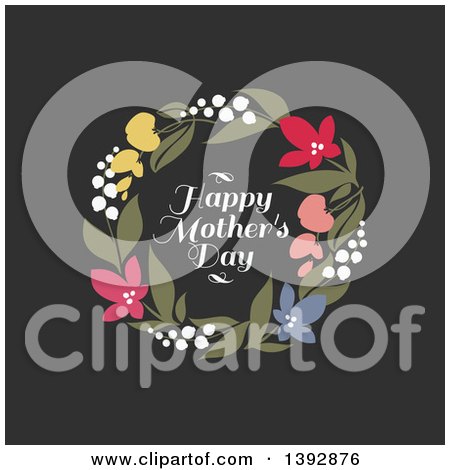 Clipart of a Wreath of Flowers and Happy Mothers Day Text on Black - Royalty Free Vector Illustration by elena