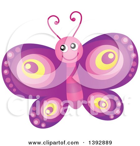 Clipart of a Happy Purple Butterfly - Royalty Free Vector Illustration by visekart