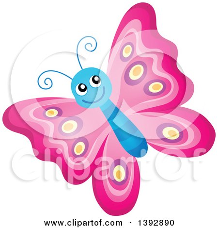 Clipart of a Happy Pink Butterfly - Royalty Free Vector Illustration by visekart