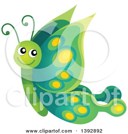 Clipart of a Happy Green Butterfly - Royalty Free Vector Illustration by visekart