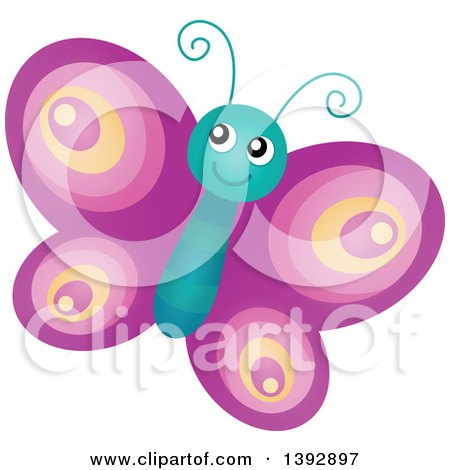 Clipart of a Happy Purple Butterfly - Royalty Free Vector Illustration by visekart