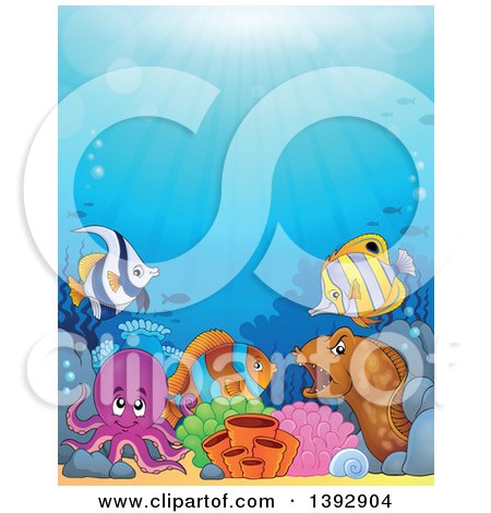 Clipart of a Group of Marine Fish, Eel and Octopus - Royalty Free Vector Illustration by visekart