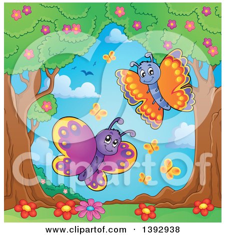 Clipart of Happy Butterflies - Royalty Free Vector Illustration by visekart