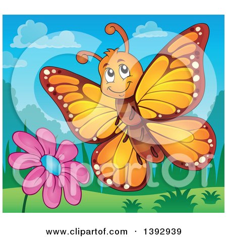 Clipart of a Happy Orange Butterfly - Royalty Free Vector Illustration by visekart