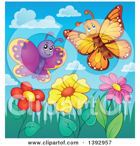 Clipart of Happy Butterflies - Royalty Free Vector Illustration by visekart