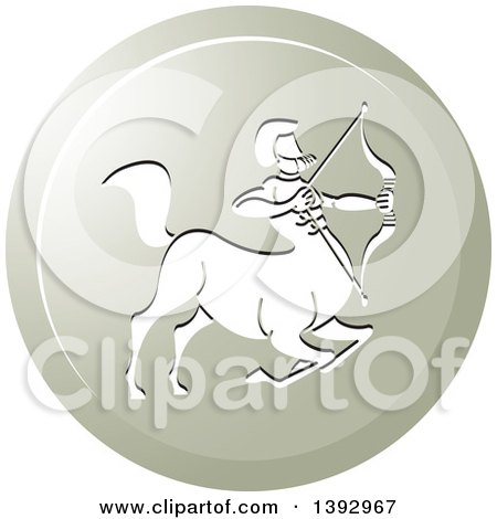 Clipart of a Round Gradient Sagittarius Centaur Archer Horoscope Astrology Icon - Royalty Free Vector Illustration by Lal Perera