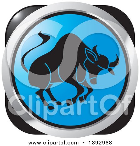 Clipart of a Blue Silver and Black Taurus Bull Horoscope Astrology Icon - Royalty Free Vector Illustration by Lal Perera