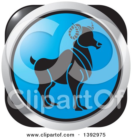 Clipart of a Black Silver and Blue Aries Ram Horoscope Astrology Icon - Royalty Free Vector Illustration by Lal Perera