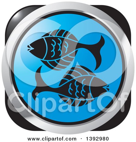 Clipart of a Black Blue and Silver Pisces Fish Horoscope Astrology Icon - Royalty Free Vector Illustration by Lal Perera